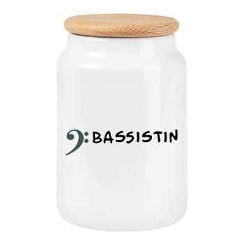 I play bass - I'm a bass player - Cookie Jar with Wooden Lid - white - Front