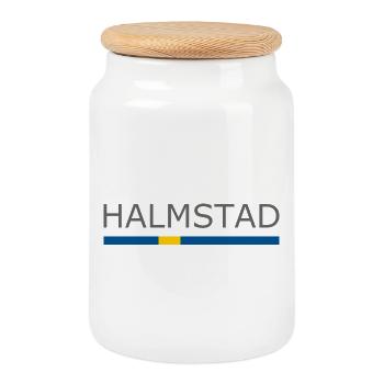 Sweden Flag - Halmstad - Sverige - Schweden - Cookie Jar with Wooden Lid - white - Front