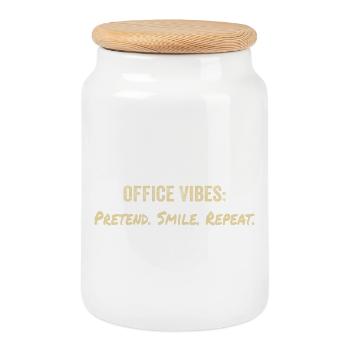 Office vibes: pretend, smile, repeat - Cookie Jar with Wooden Lid - white - Front