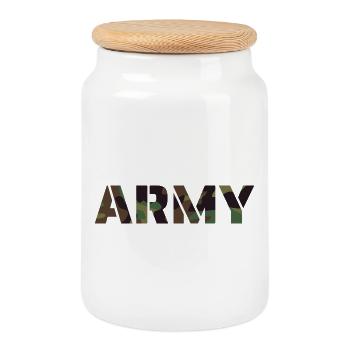 ARMY Text UK Camouflage Pattern - Cookie Jar with Wooden Lid - white - Front