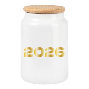 2026 Vintage Gift - Cookie Jar with Wooden Lid - white - Front