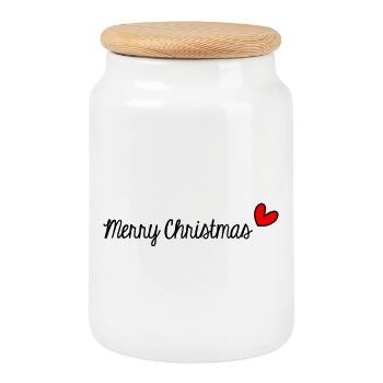 NOËL. JOYEUX NOËL. MERRY CHRISTMAS. PÈRE NOËL - Boîte à biscuits avec couvercle en bois - blanc - Devant