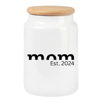 Mom Est. 2024 - Geschenk für werdende Mütter - Keksdose mit Holzdeckel - Weiß - Vorne