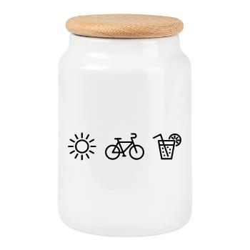 Sun Bicycle Drink – Dessin minimal en lignes - Boîte à biscuits avec couvercle en bois - blanc - Devant