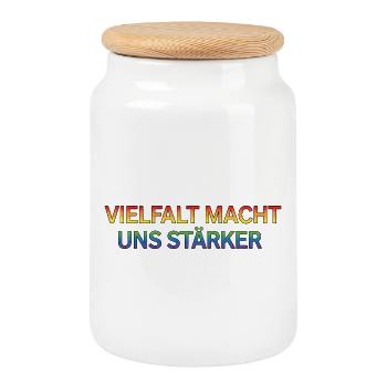 Vielfalt Macht Uns Stärker - Keksdose mit Holzdeckel - Weiß - Vorne