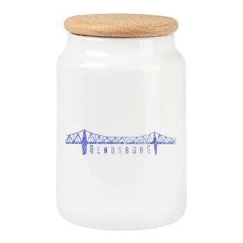 Pont Rendsburg High – Silhouette esquissée - Boîte à biscuits avec couvercle en bois - blanc - Devant