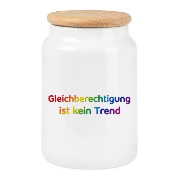 Gleichberechtigung ist kein Trend Regenbogen - Keksdose mit Holzdeckel - Weiß - Vorne