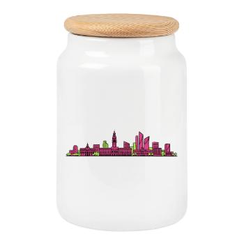 Style de clocher de la ville de Lille City Modern Line Art - Boîte à biscuits avec couvercle en bois - blanc - Devant
