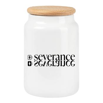 Severance Typo Print mit Fahrstuhl  - Keksdose mit Holzdeckel - Weiß - Vorne