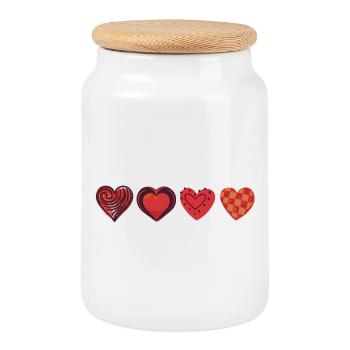 Cute Love - Valentine's Day; Heart Collection Red - Cookie Jar with Wooden Lid - white - Front