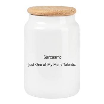 Sarcasm one of my many talents - Cookie Jar with Wooden Lid - white - Front