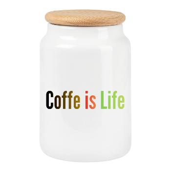 Coffee Lover T-Shirt – Coffee Is Life - Cookie Jar with Wooden Lid - white - Front
