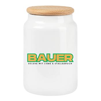 Bauer Deluxe–Liebe & Stallgeruch, Perfekt für Hof - Keksdose mit Holzdeckel - Weiß - Vorne
