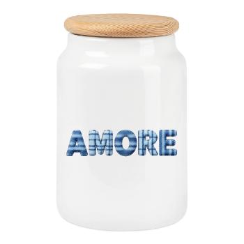 Amore Eisblau Schriftzug Patchwork Trend - Cookie Jar with Wooden Lid - white - Front