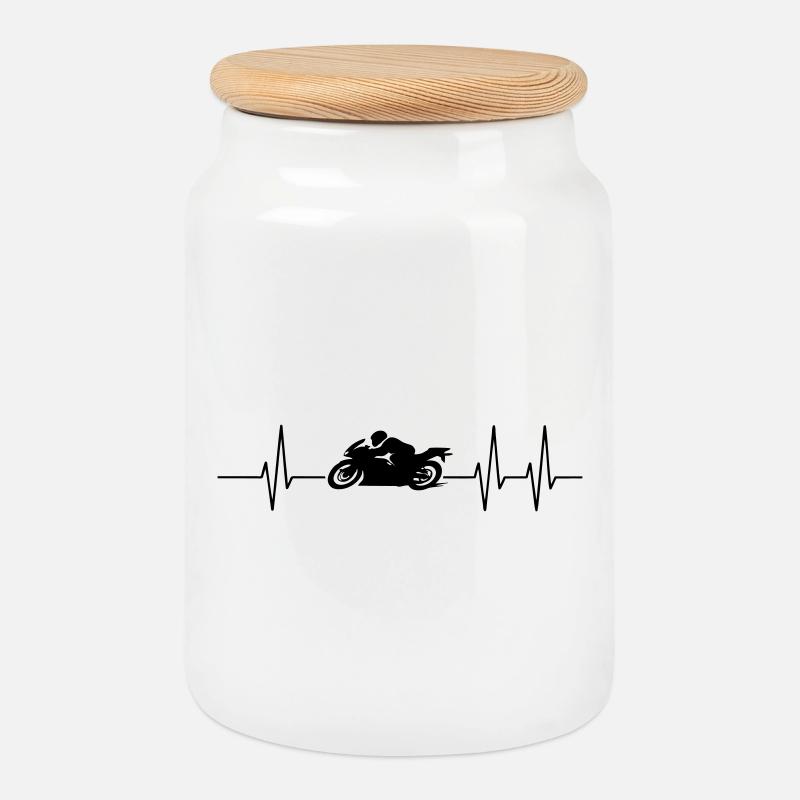 motorcycle - Cookie Jar with Wooden Lid - white