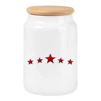 Red Star Row Five Stars Graphic - Cookie Jar with Wooden Lid - white - Front