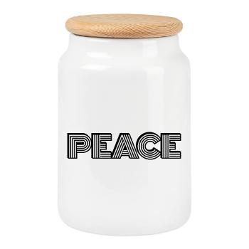 Peace Retro Bold Typography - Cookie Jar with Wooden Lid - white - Front