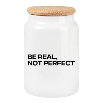 Be Real Not Perfect - Citation Inspiration - Boîte à biscuits avec couvercle en bois - blanc - Devant