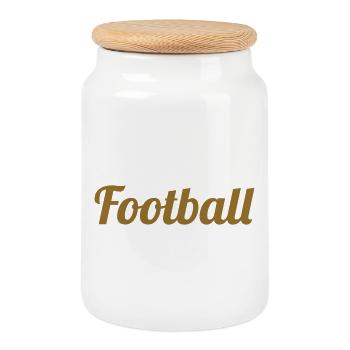 Goldenes Fußballdesign: Die Eleganz des Spielmachers - Keksdose mit Holzdeckel - Weiß - Vorne