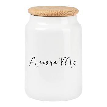 Amore mio - Idée cadeau original femme - Boîte à biscuits avec couvercle en bois - blanc - Devant