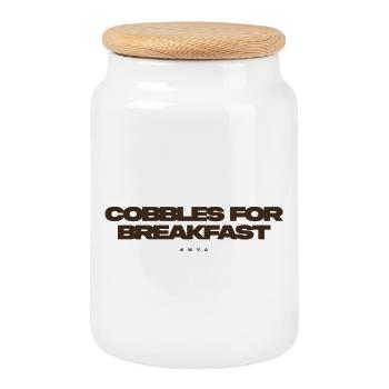 cobbles for breakfast - Cookie Jar with Wooden Lid - white - Front