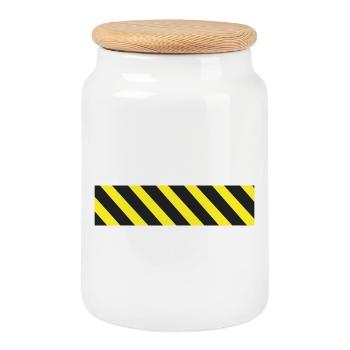 Caution tape - Cookie Jar with Wooden Lid - white - Front