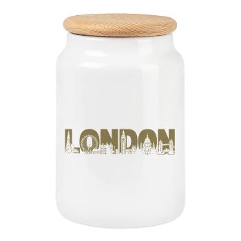 London UK England Silhouette - Cookie Jar with Wooden Lid - white - Front