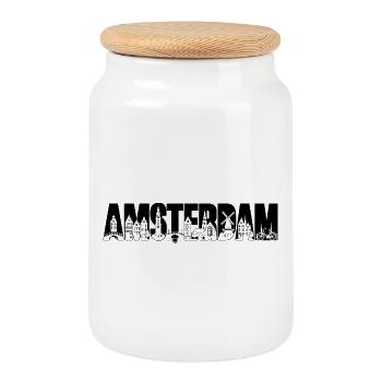 Amsterdam, Hollande, Pays-Bas, Vacances en silhouette - Boîte à biscuits avec couvercle en bois - blanc - Devant