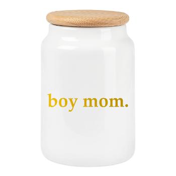 Mom Saying Boy Mom - Cookie Jar with Wooden Lid - white - Front