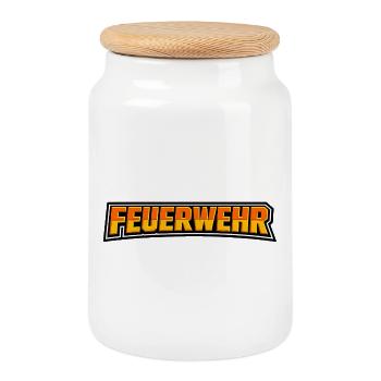Fire Brigade Flames Logo - Cookie Jar with Wooden Lid - white - Front