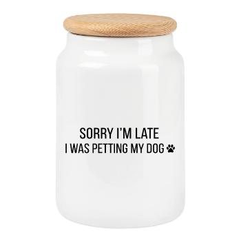 Sorry I Was Petting My Dog Funny Pet Design - Keksdose mit Holzdeckel - Weiß - Vorne