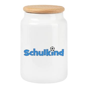 Schulkind Fußballträume Blau Einschulung 2026 - Keksdose mit Holzdeckel - Weiß - Vorne