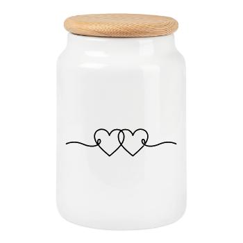 Double Cœur Minimaliste | Amour & Romance - Boîte à biscuits avec couvercle en bois - blanc - Devant