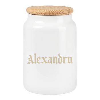 Alexandru Gothic Monogram - Cookie Jar with Wooden Lid - white - Front