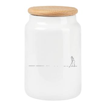 Golf, femme, silhouette, lignes noires - Boîte à biscuits avec couvercle en bois - blanc - Devant
