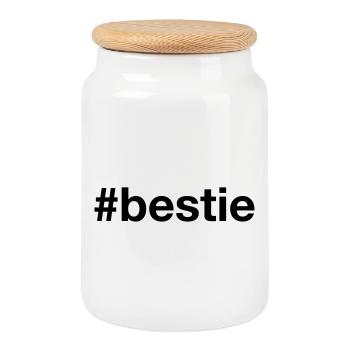BESTIE Hashtag Best Friend Bester Freund - Cookie Jar with Wooden Lid - white - Front