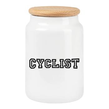 Cyclists - Cookie Jar with Wooden Lid - white - Front