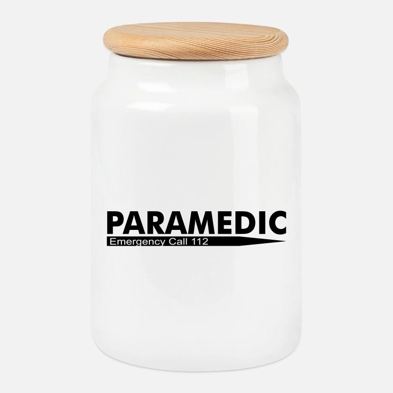 Paramedic Emergency Call 112 - Cookie Jar with Wooden Lid - white