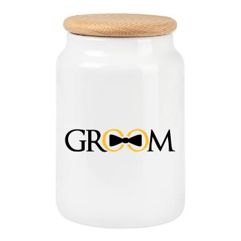 groom rings team bachelor party bachelor par - Cookie Jar with Wooden Lid - white - Front