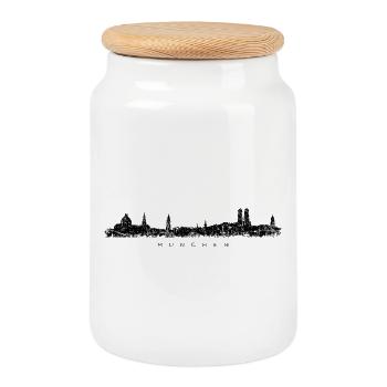 München Skyline (Vintage Schwarz) - Keksdose mit Holzdeckel - Weiß - Vorne