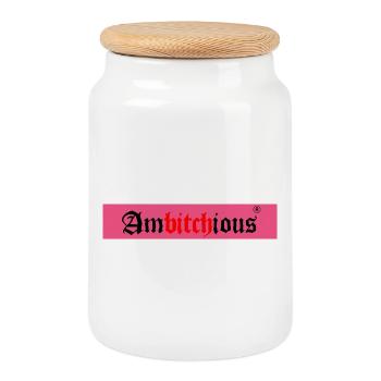 Powerful Woman Logo with Bold Writing - Cookie Jar with Wooden Lid - white - Front
