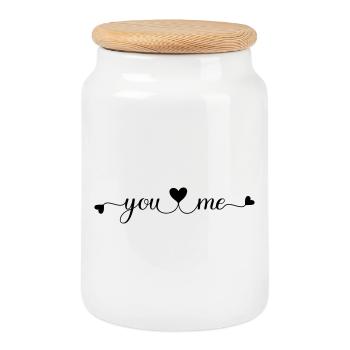 You and Me - Cookie Jar with Wooden Lid - white - Front