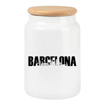 Barcelona Spain Catalonia Europe Skyline - Cookie Jar with Wooden Lid - white - Front