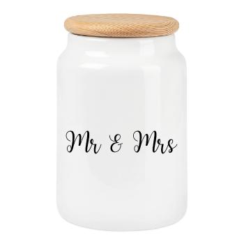 Mr & Mrs Hochzeit Design - Keksdose mit Holzdeckel - Weiß - Vorne