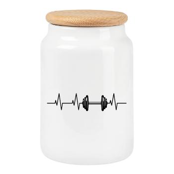 Fitness HeartLine - Cookie Jar with Wooden Lid - white - Front