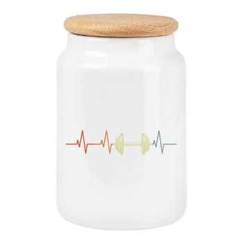 I love fitness - Cookie Jar with Wooden Lid - white - Front