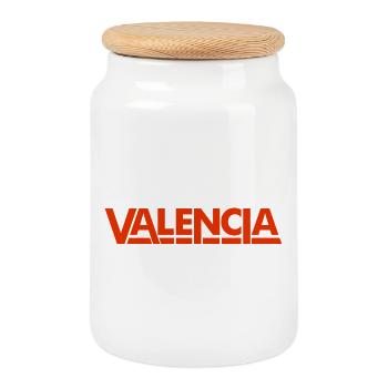 Valencia Spanien Schriftzug Design - Keksdose mit Holzdeckel - Weiß - Vorne