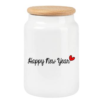 FROHES NEUES JAHR!. SILVESTER. NEUJAHR. - Keksdose mit Holzdeckel - Weiß - Vorne