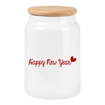 FROHES NEUES JAHR!. SILVESTER. NEUJAHR - Keksdose mit Holzdeckel - Weiß - Vorne
