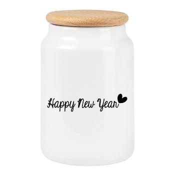 BONNE ANNEE. SAINT SYLVESTRE. NOUVELLE ANNÉE - Boîte à biscuits avec couvercle en bois - blanc - Devant
